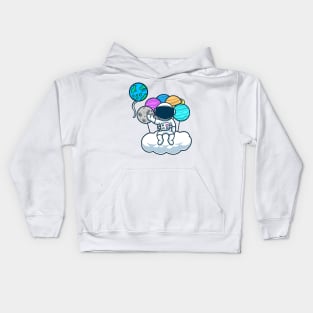 Cute Astronaut Sitting On Cloud With Planet Balloon Kids Hoodie